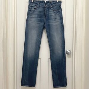 7 For All Mankind Slimmy Jeans Blue Dark Wash Faded 32 X 33 Slim Fit USA Made